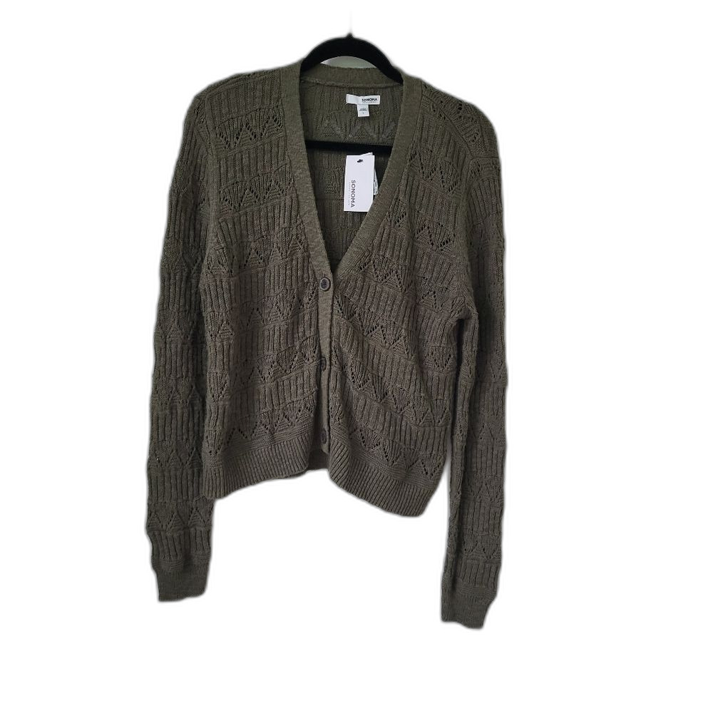 NEW Olive Green Cotton Cardigan Size - Large